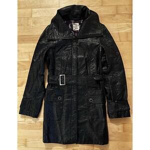Tulle Sparkle Faux Leather Black Trench Coat M
